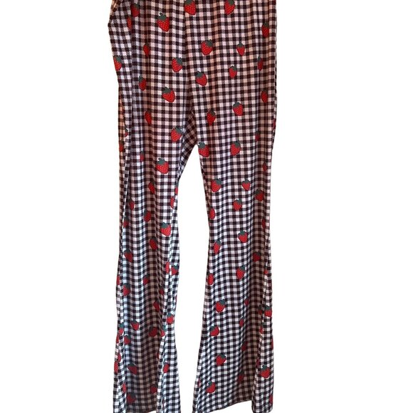 Shein Curve 1XL Gingham & Strawberry Print Wide-Leg Pants For Women - Picture 1 of 4